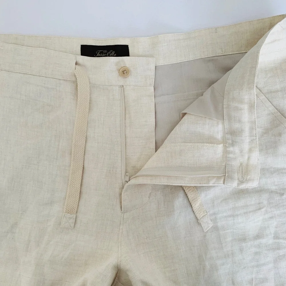 Tasso Elba 100% Linen Pants Men 36x32 Cream Straight Coastal Resort Quiet Luxury